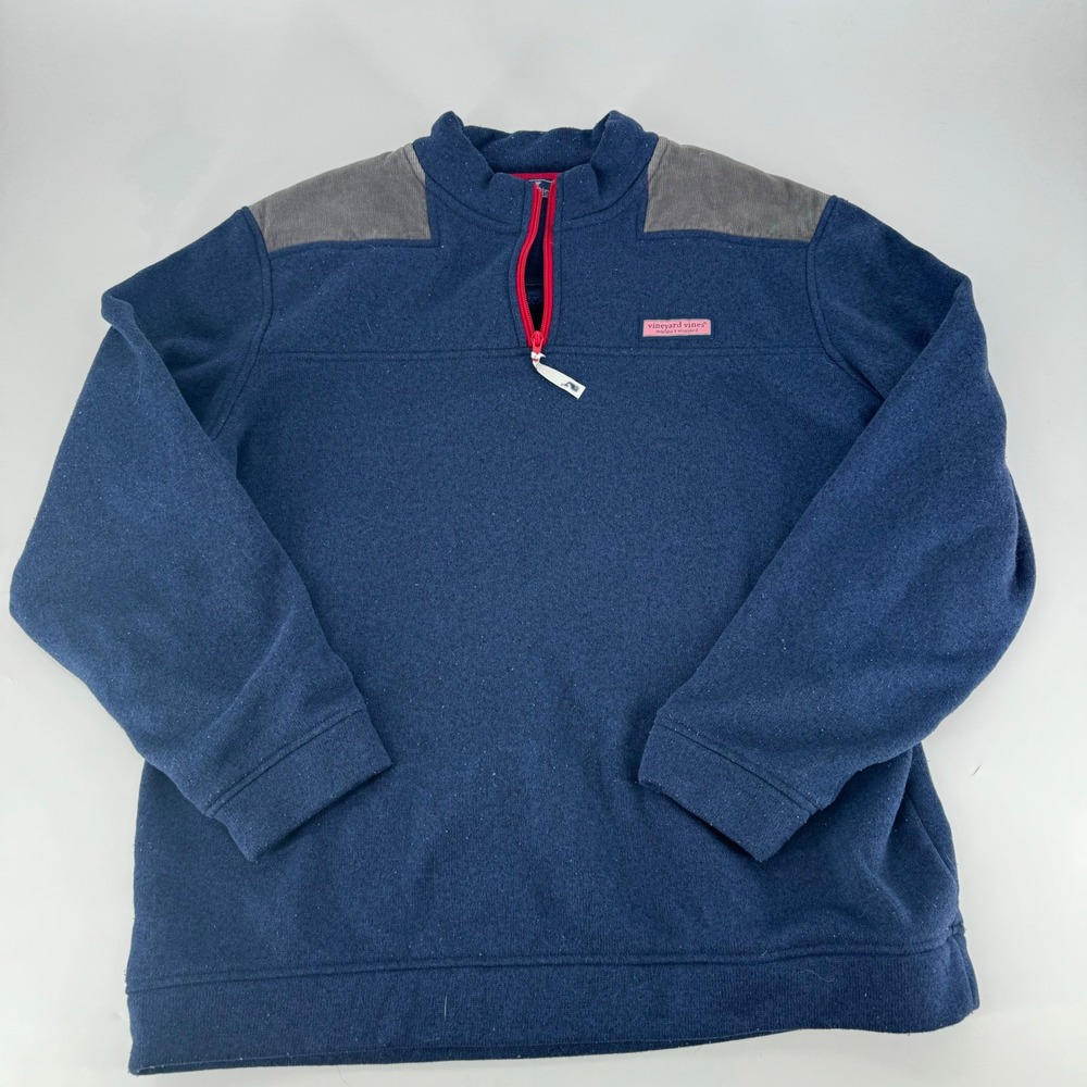 Vineyard Vines Mens XL Quarter Zip Pullover Sweater‎ Navy Blue Corduroy Shoulder